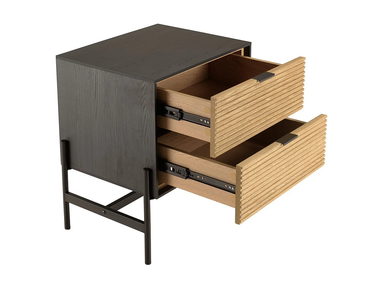 CHARLIE - Table de chevet bois 2 tiroirs pin marron et noir