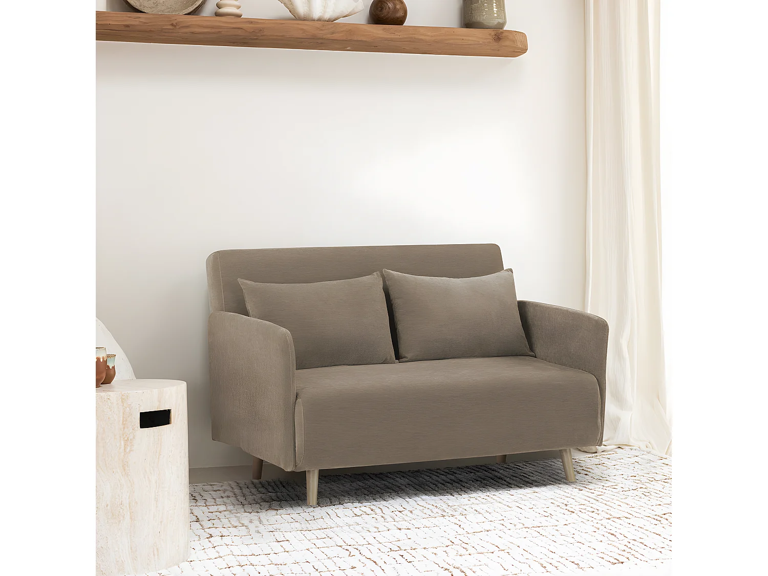 Belushi - Canapé convertible 2 places en tissu chenille L120cm - Taupe