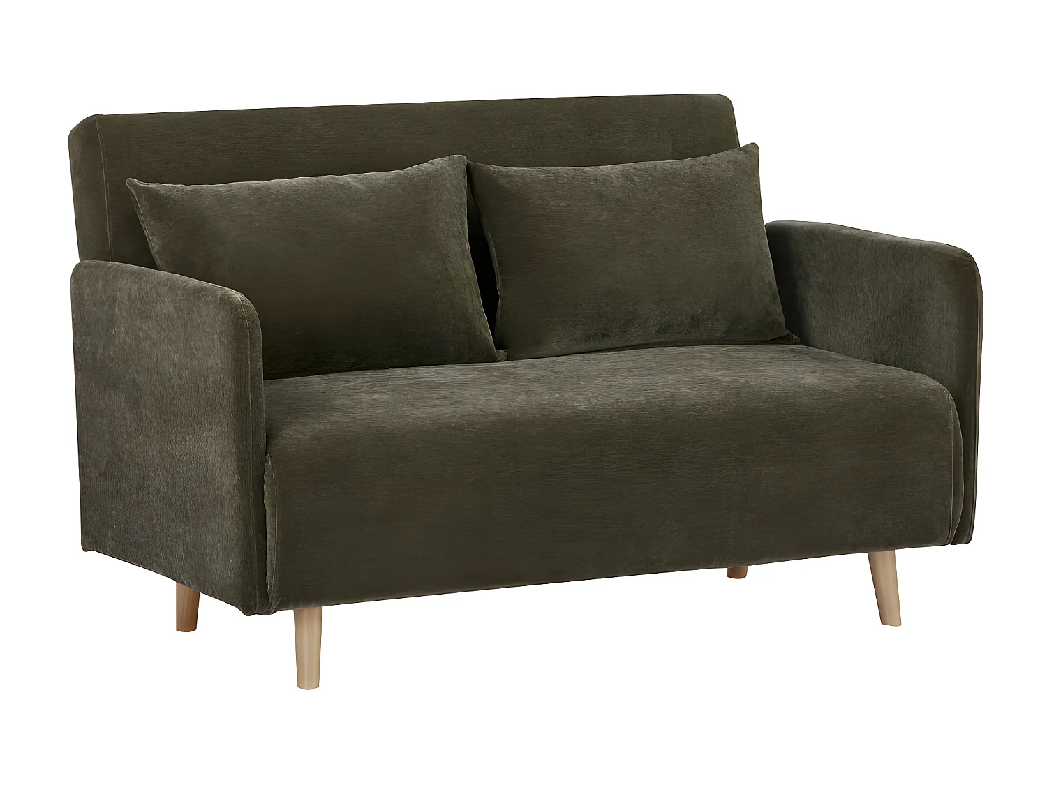 Belushi - Canapé convertible 2 places en tissu chenille L120cm - Vert kaki