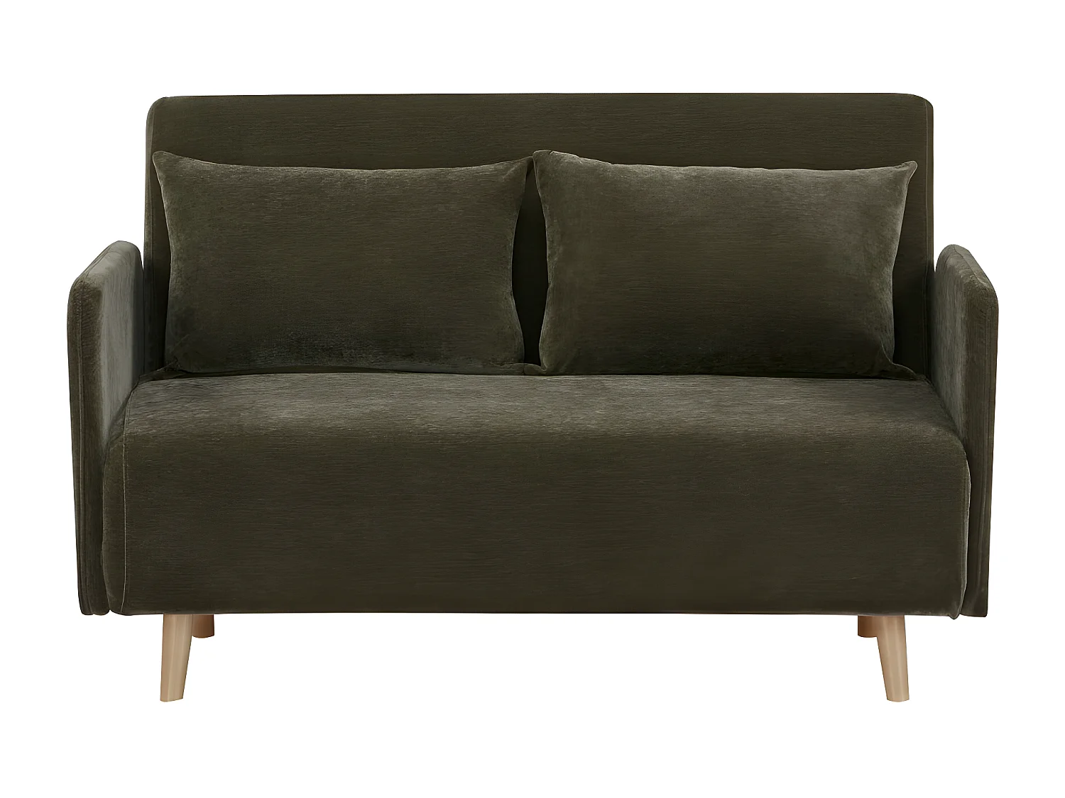 Belushi - Canapé convertible 2 places en tissu chenille L120cm - Vert kaki