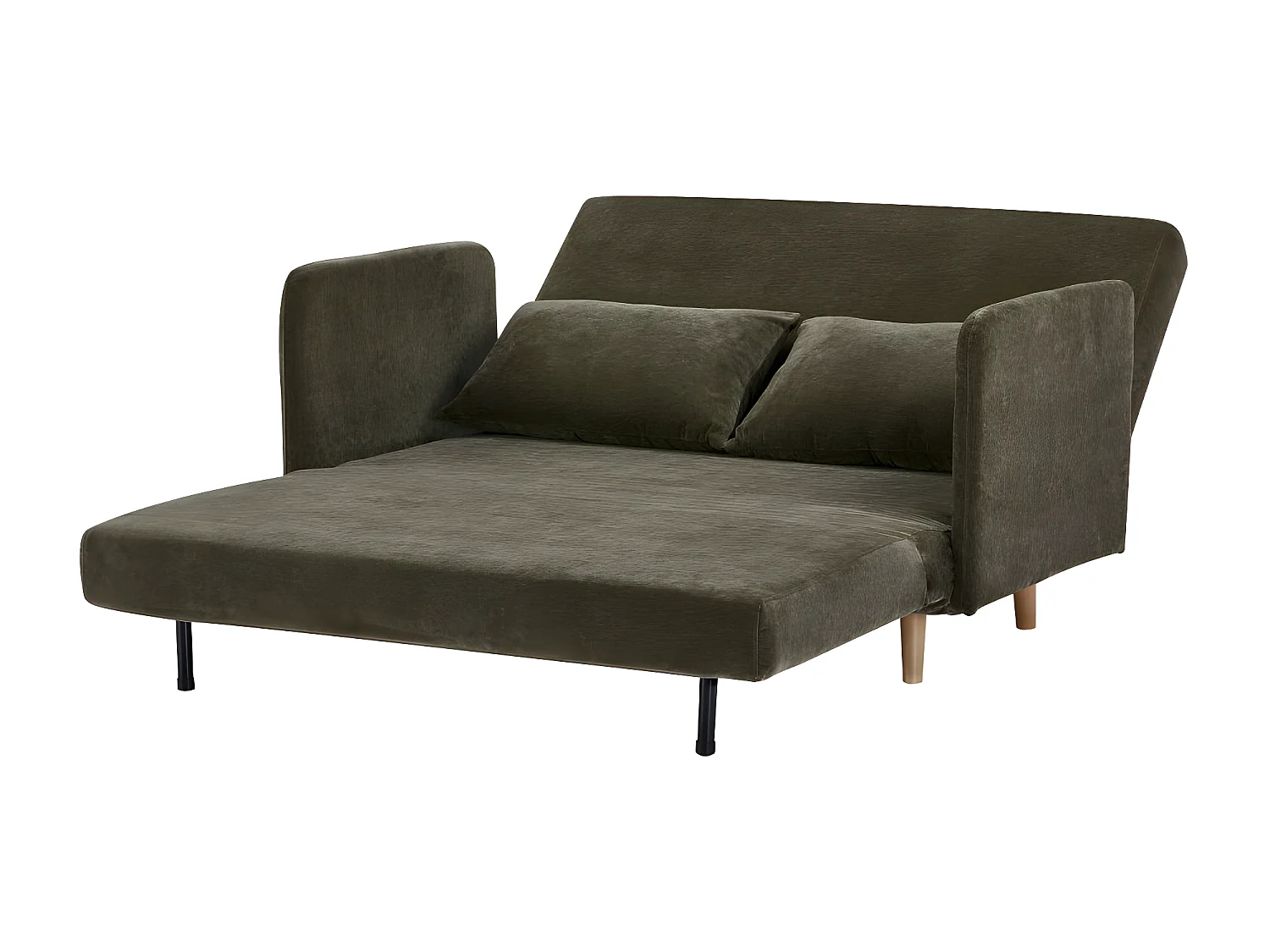 Belushi - Canapé convertible 2 places en tissu chenille L120cm - Vert kaki