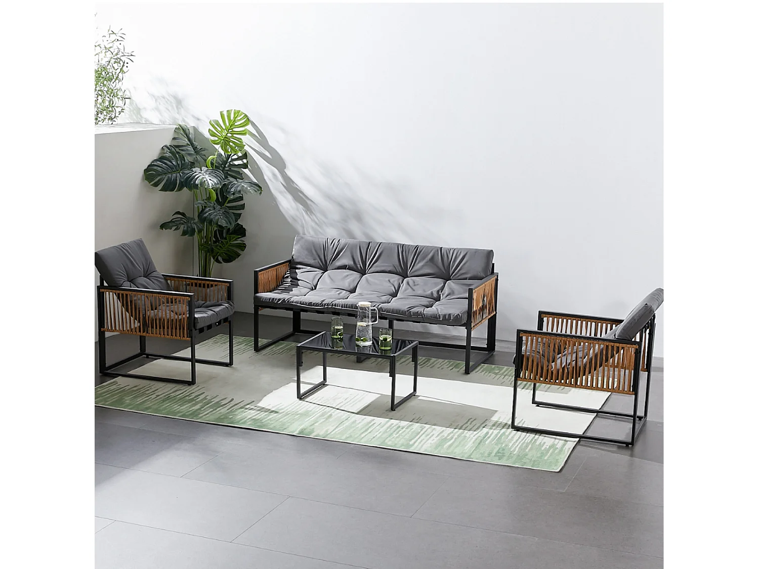 5-Sitzer Gartenmöbelset Turini mit Rattan-Optik und Stahlrahmen