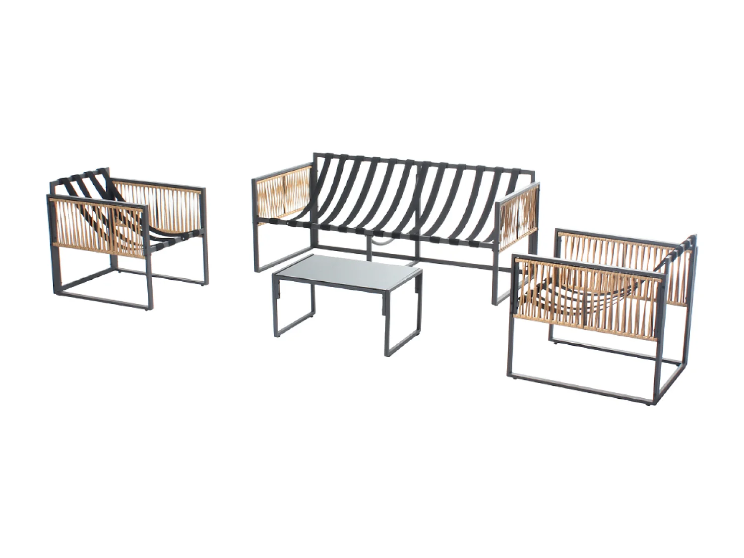5-Sitzer Gartenmöbelset Turini mit Rattan-Optik und Stahlrahmen