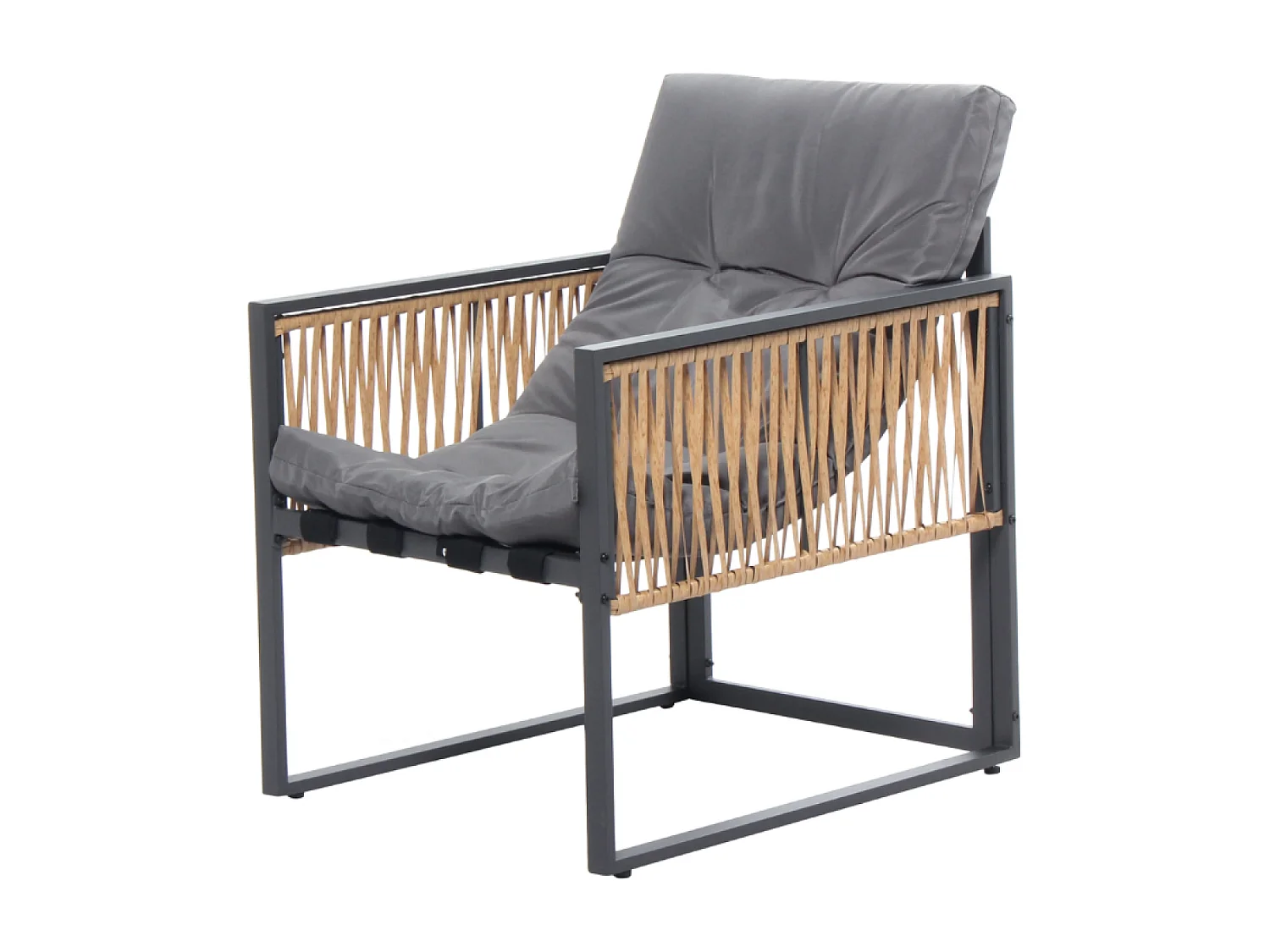 Tuinset Turini met 5 zitplaatsen en lage tafel met rotan-look en stalen frame