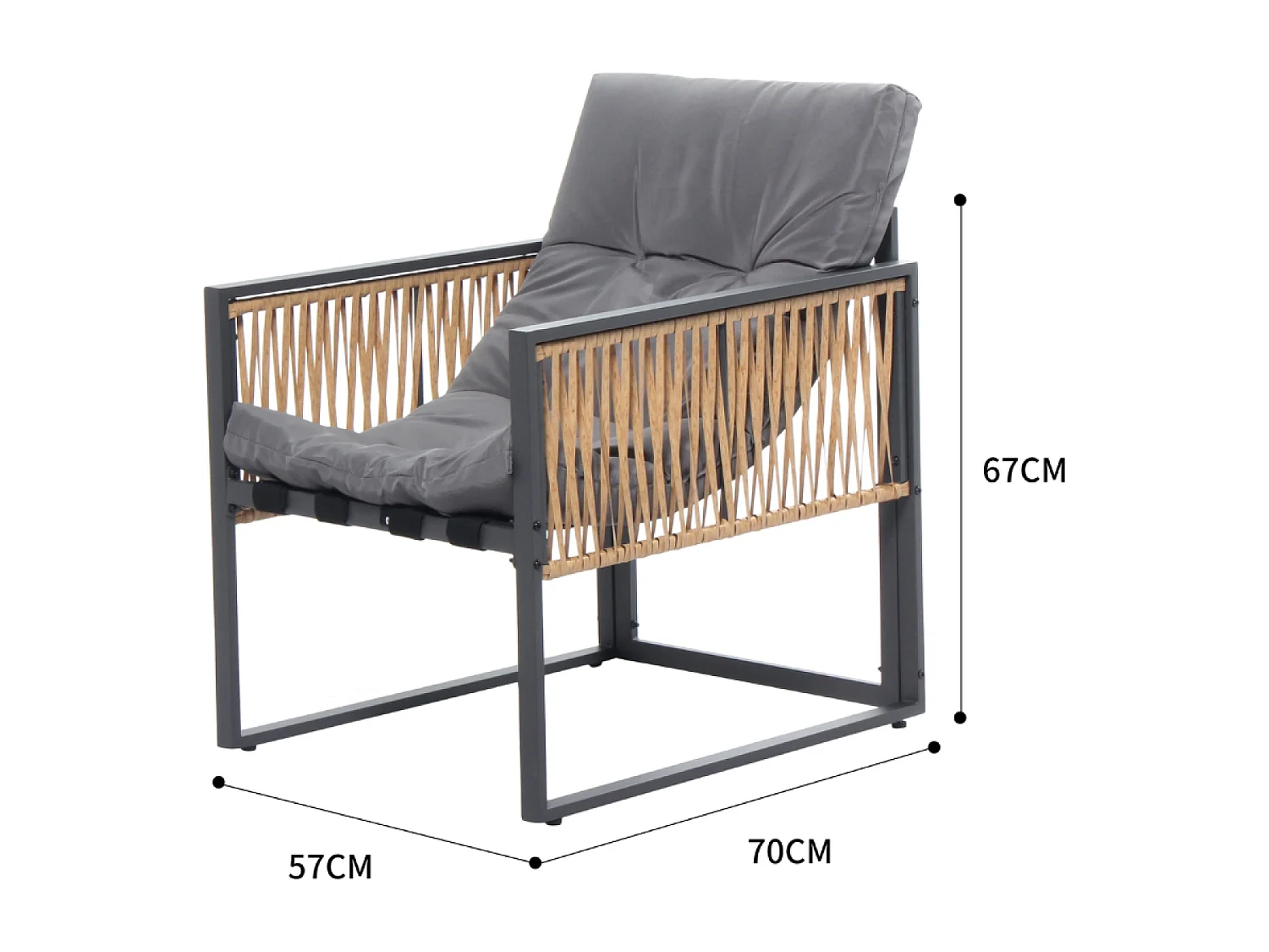 Tuinset Turini met 5 zitplaatsen en lage tafel met rotan-look en stalen frame