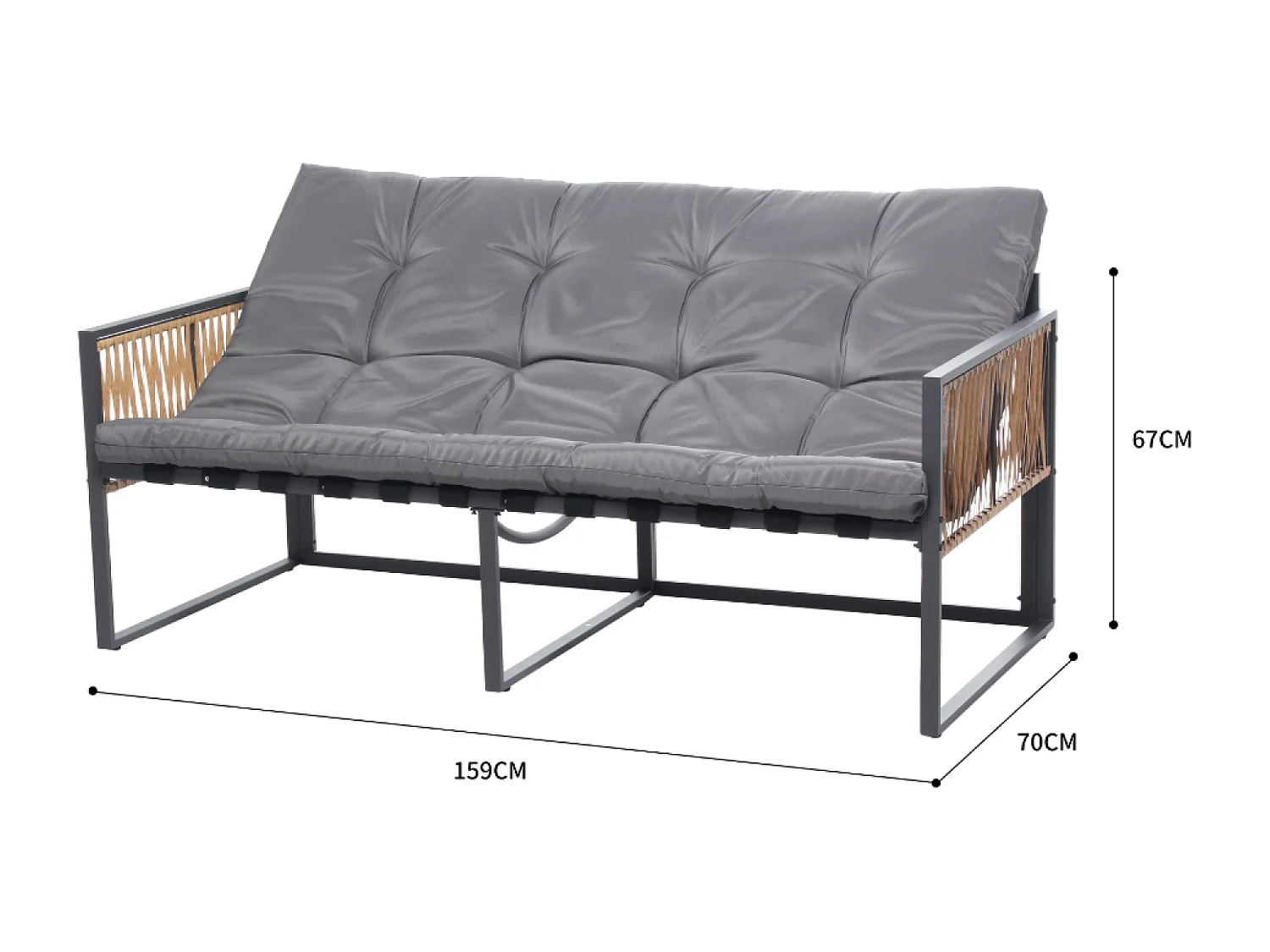 Tuinset Turini met 5 zitplaatsen en lage tafel met rotan-look en stalen frame