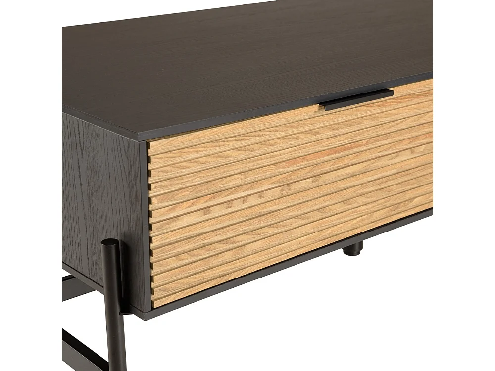 CHARLIE - Table basse 2 tiroirs 1 niche en bois pin marron et noire