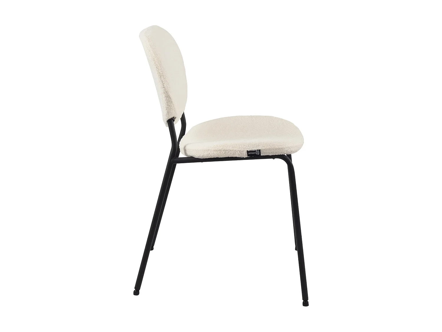 Lot 4 chaises salle à manger tissu bouclette teddy blanc rembourré pieds métal noir MADA (blanc)