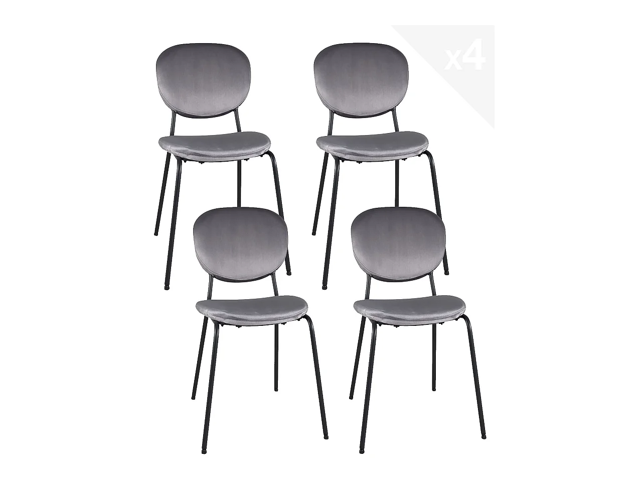 Lot 4 chaises contemporaine salon salle à manger velours rembourré pieds métal noir MADA (gris)