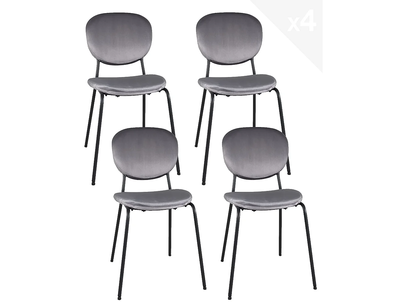 Lot 4 chaises contemporaine salon salle à manger velours rembourré pieds métal noir MADA (gris)