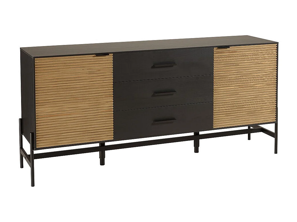 CHARLIE - Buffet bois 3 tiroirs 2 portes Pin marron et noir