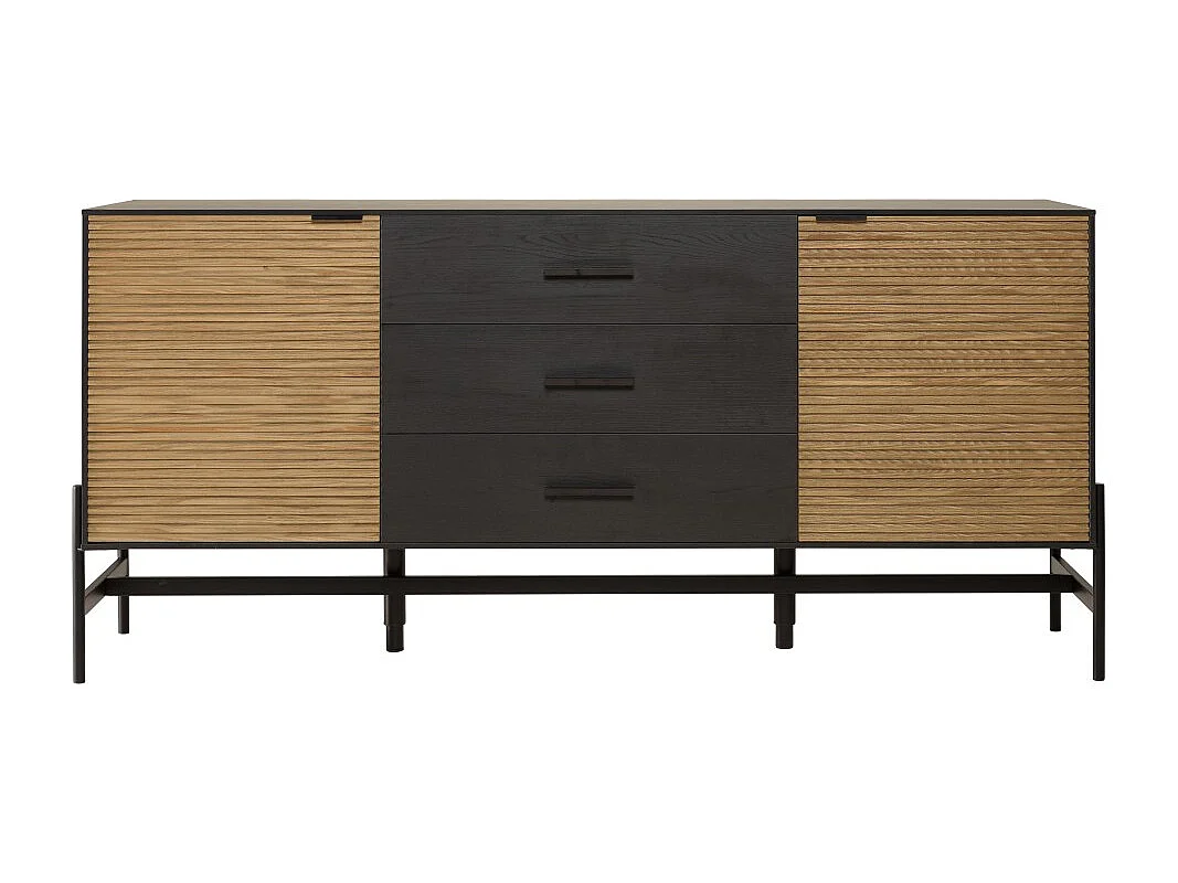 CHARLIE - Buffet bois 3 tiroirs 2 portes Pin marron et noir