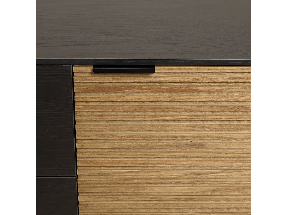 CHARLIE - Buffet bois 3 tiroirs 2 portes Pin marron et noir