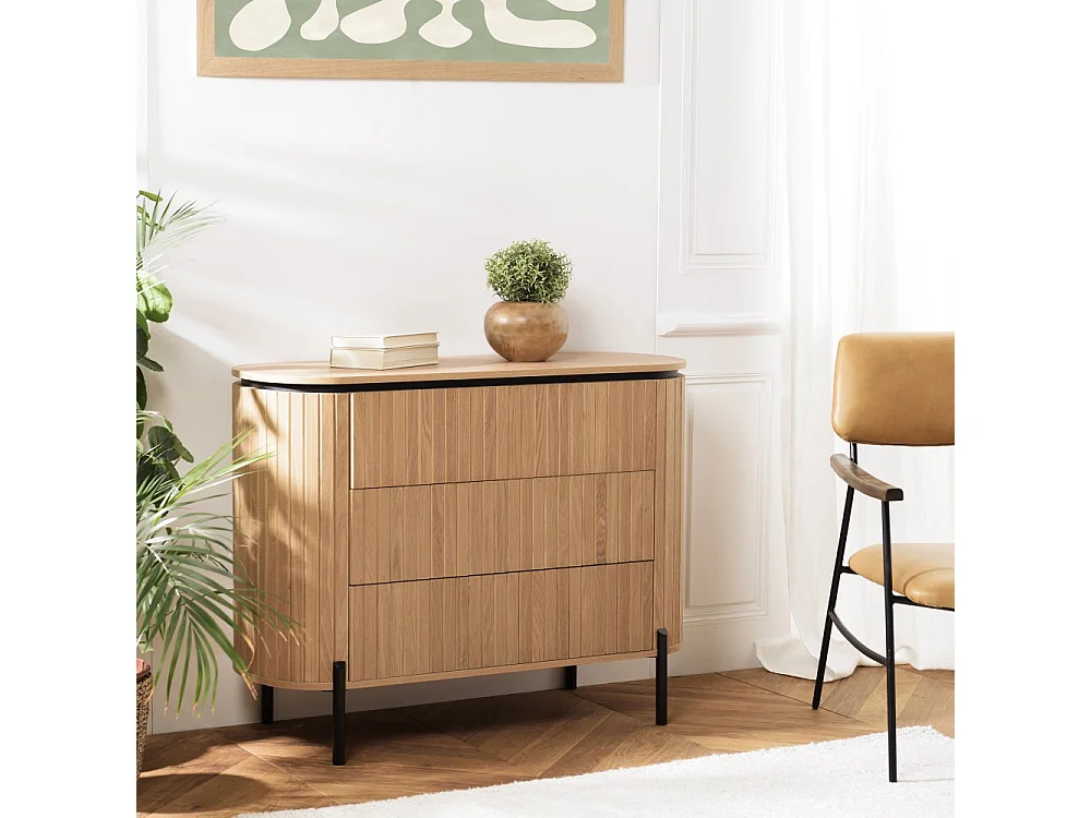 CHARLIE - Commode bois 3 tiroirs style rétro pin marron