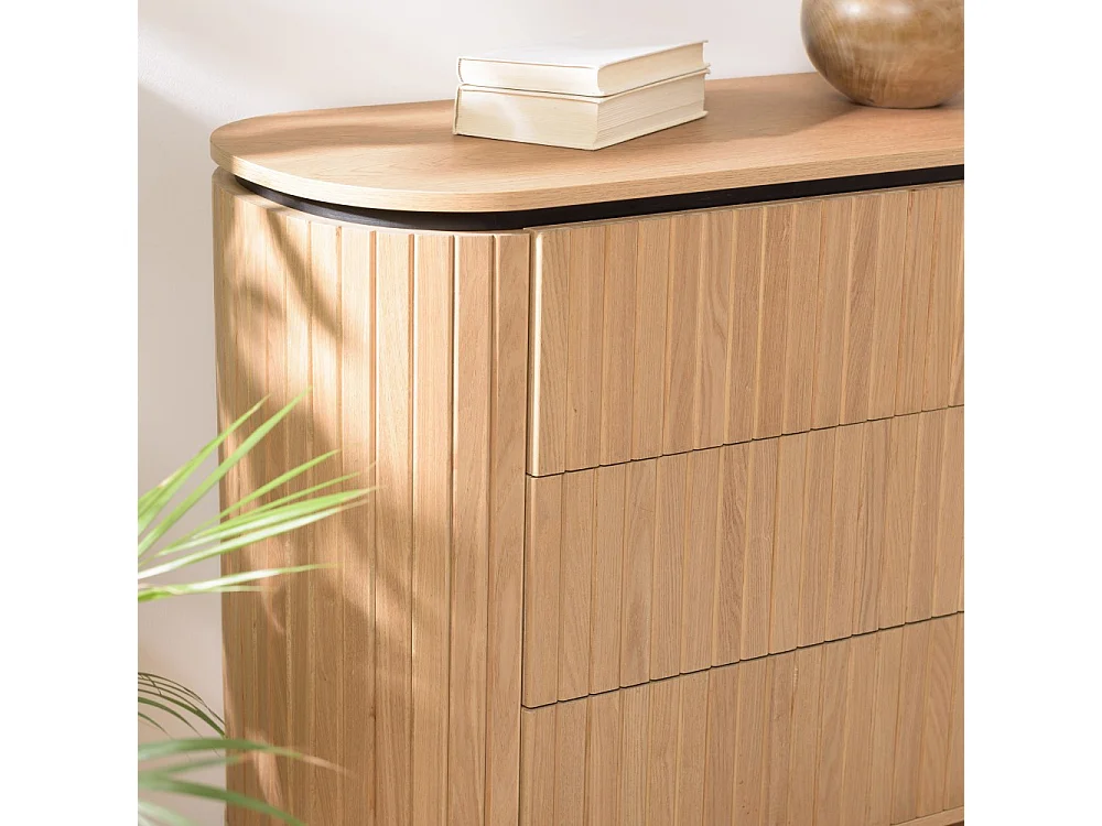 CHARLIE - Commode bois 3 tiroirs style rétro pin marron