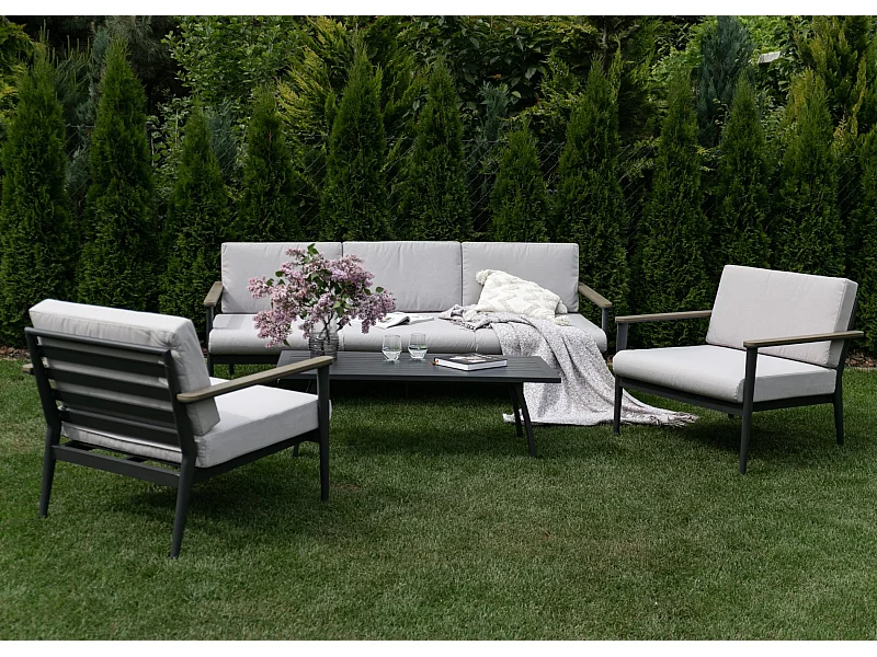 5-Personen Gartenmöbel Set Aluminium Grau/Schwarz - BOTTENO