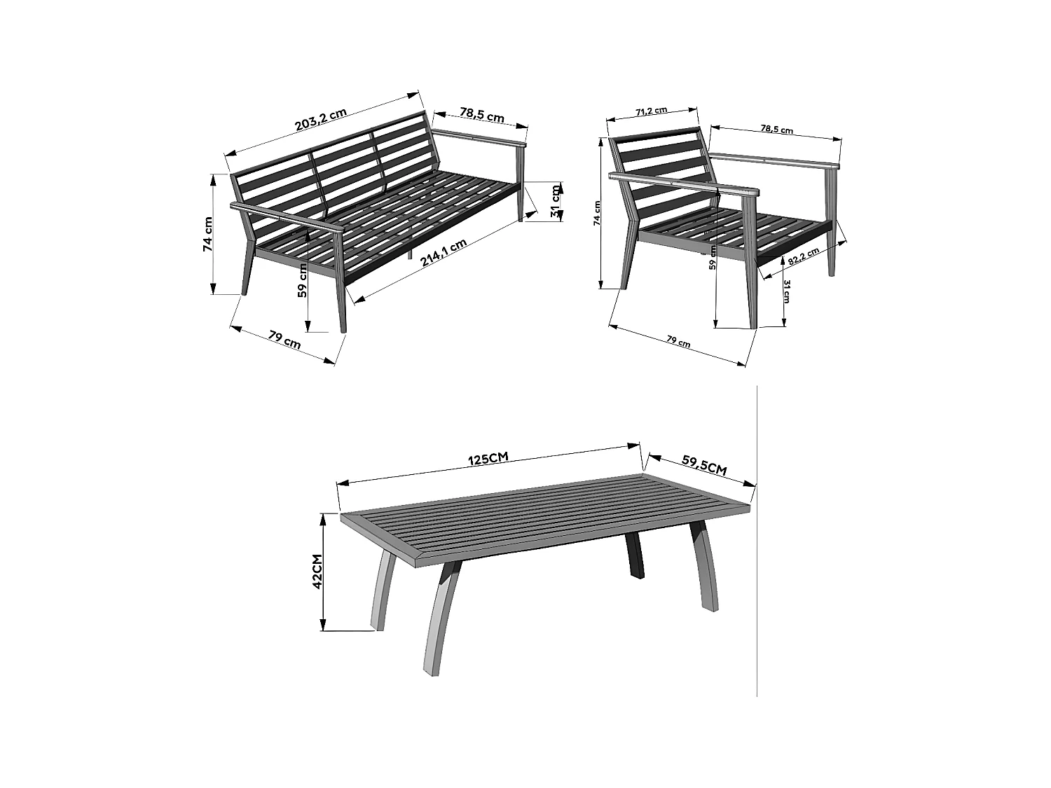 5-Personen Gartenmöbel Set Aluminium Grau/Schwarz - BOTTENO