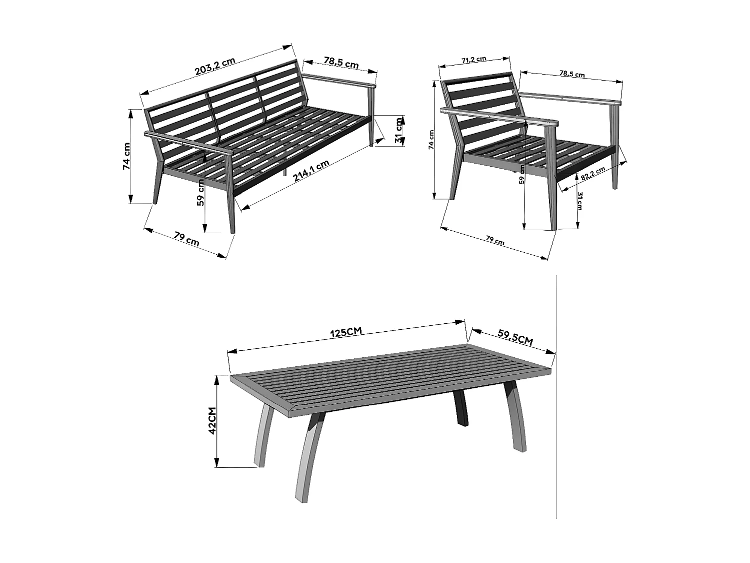 5-Personen Gartenmöbel Set Aluminium Grau/Schwarz - BOTTENO