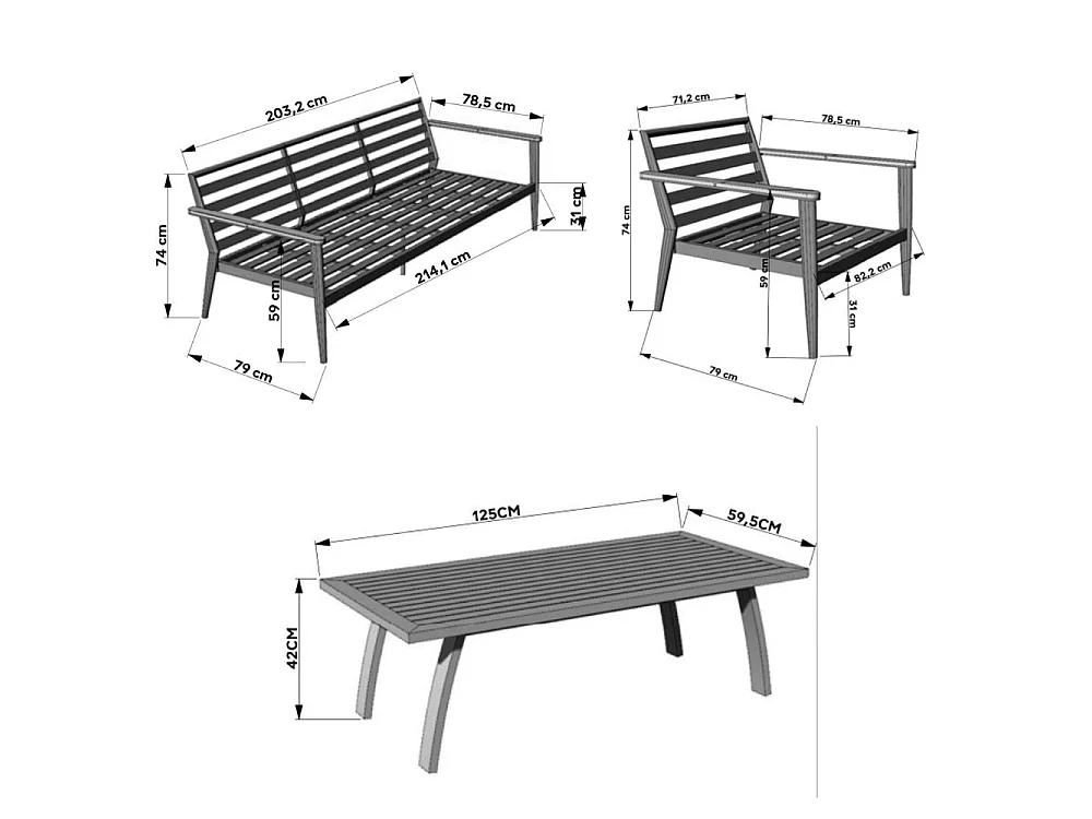 5-Personen Gartenmöbel Set Aluminium Grau/Schwarz - BOTTENO