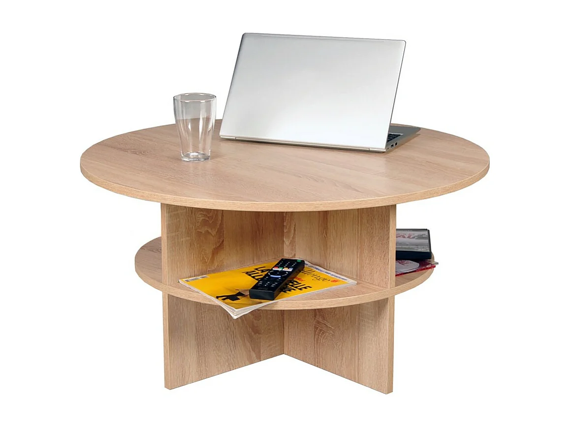 Table basse ronde Rondo diam. 80 / décor chêne blanchi