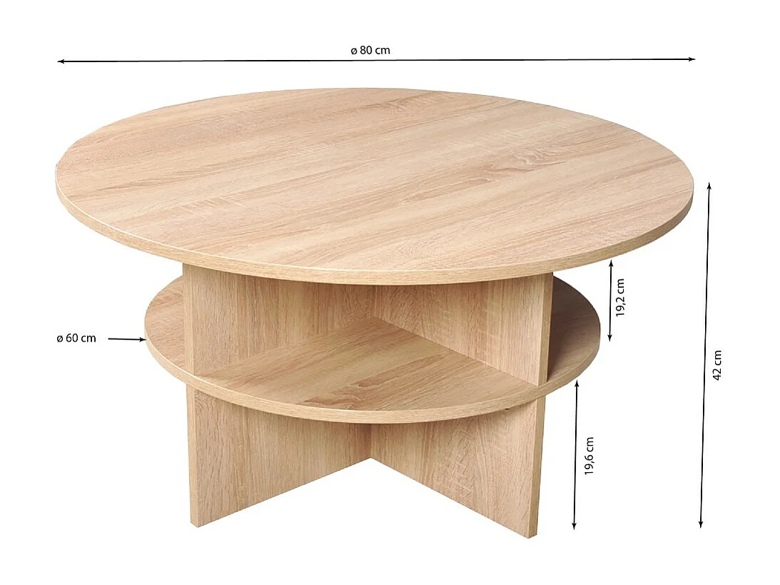 Table basse ronde Rondo diam. 80 / décor chêne blanchi