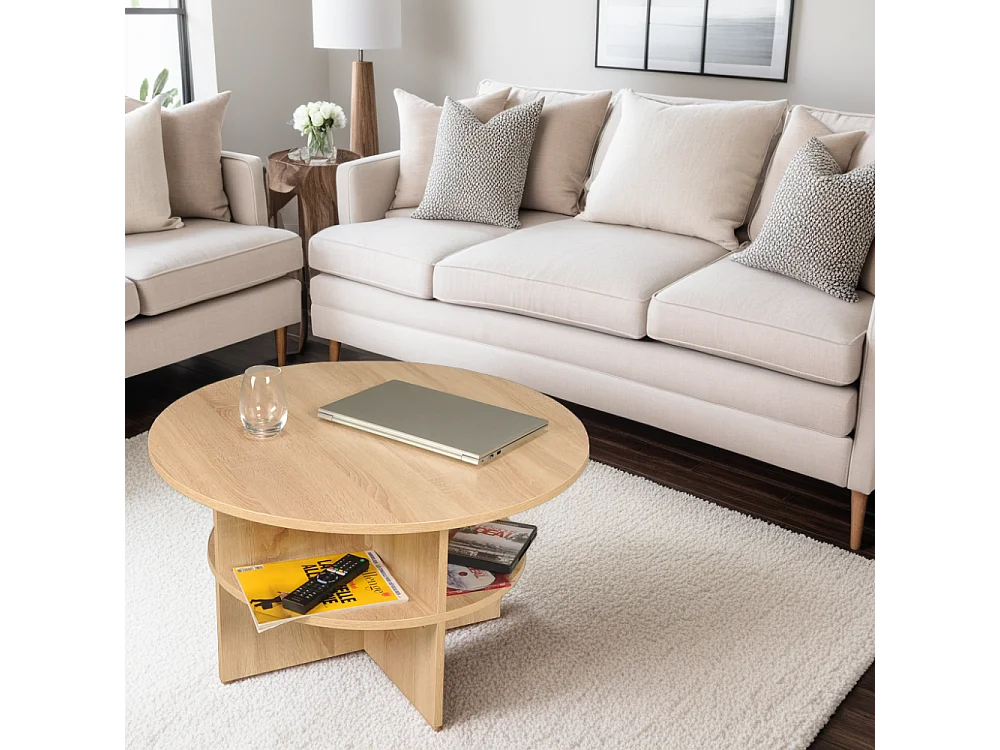 Table basse ronde Rondo diam. 80 / décor chêne blanchi