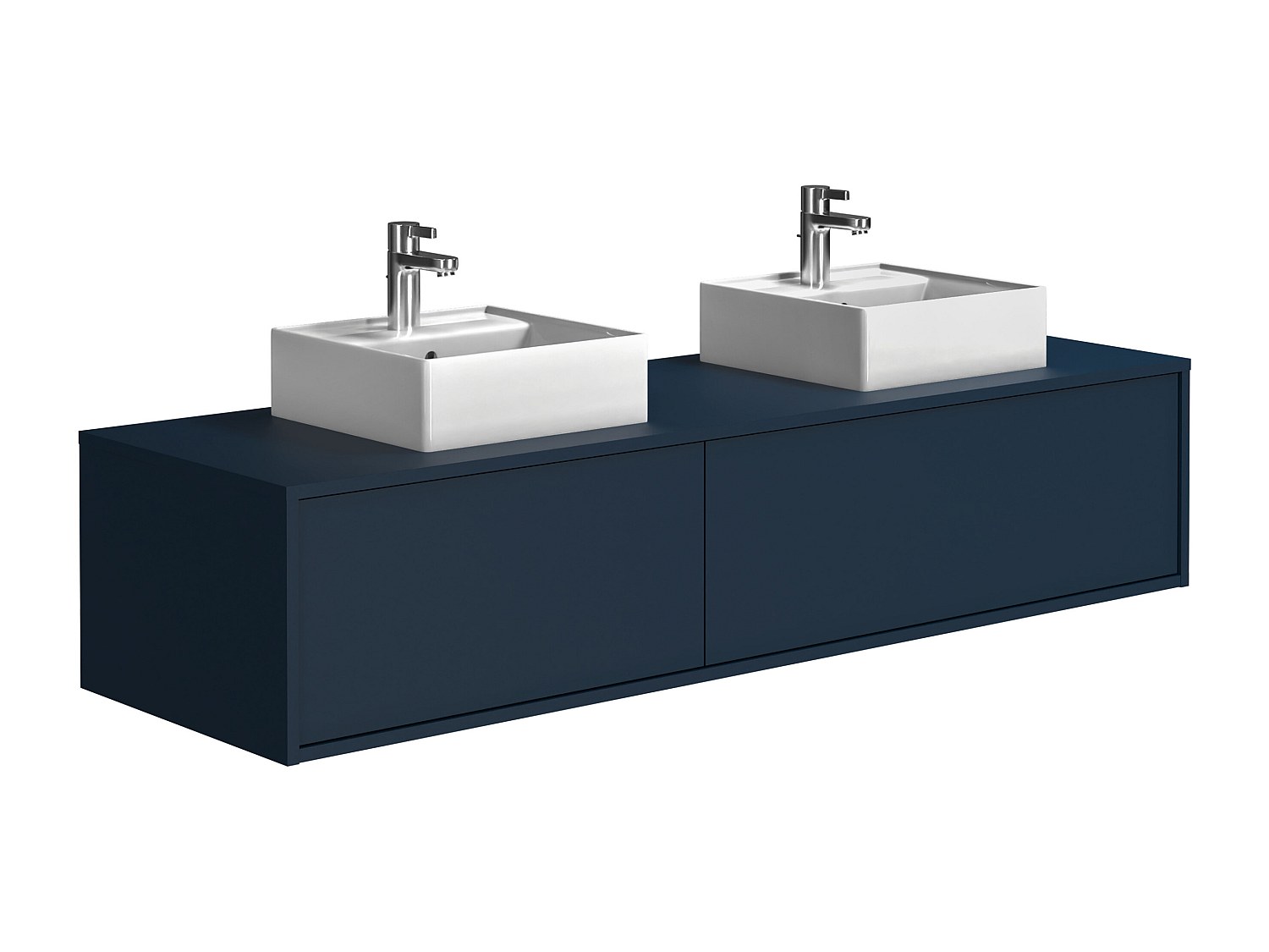 Waschbeckenunterschrank hängend mit Doppelwaschbecken - Dunkelblau - 150 cm günstig online kaufen