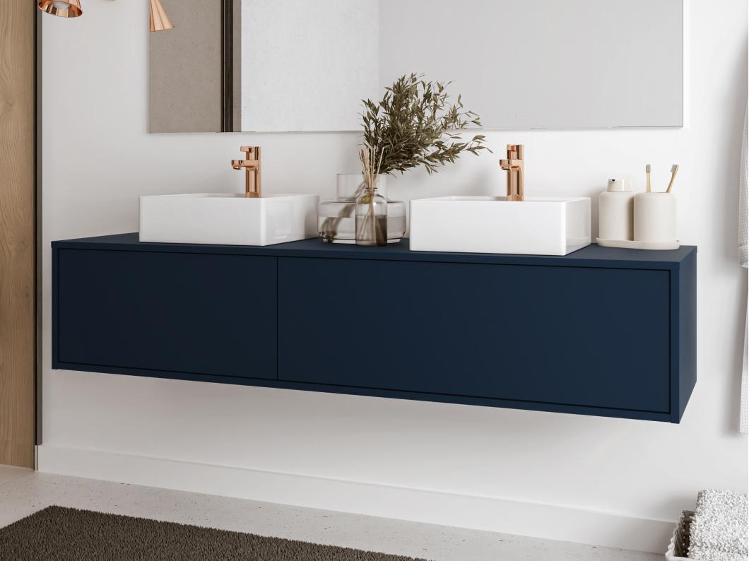 Hangend nachtblauw badkamermeubel met dubbele wastafel - L150 cm - ISAURE II