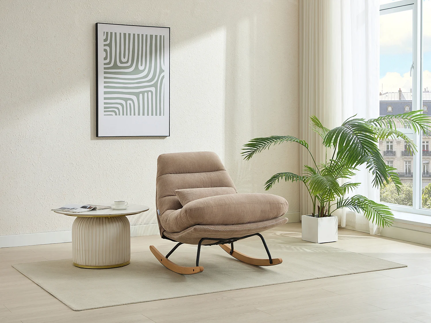 Fauteuil à bascule en tissu taupe RELIACO