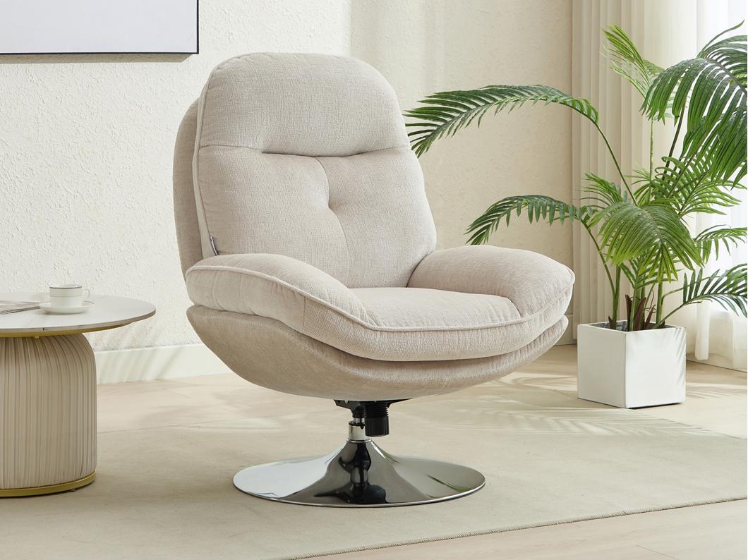 Sillón giratorio de tela texturizada beige ILMACA