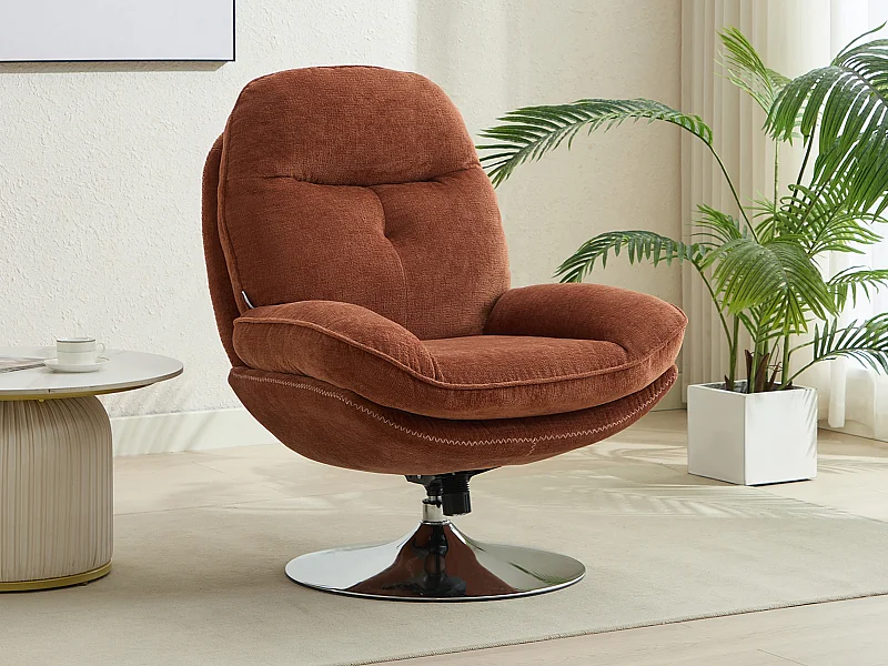 Fauteuil pivotant en tissu texturé terracotta ILMACA