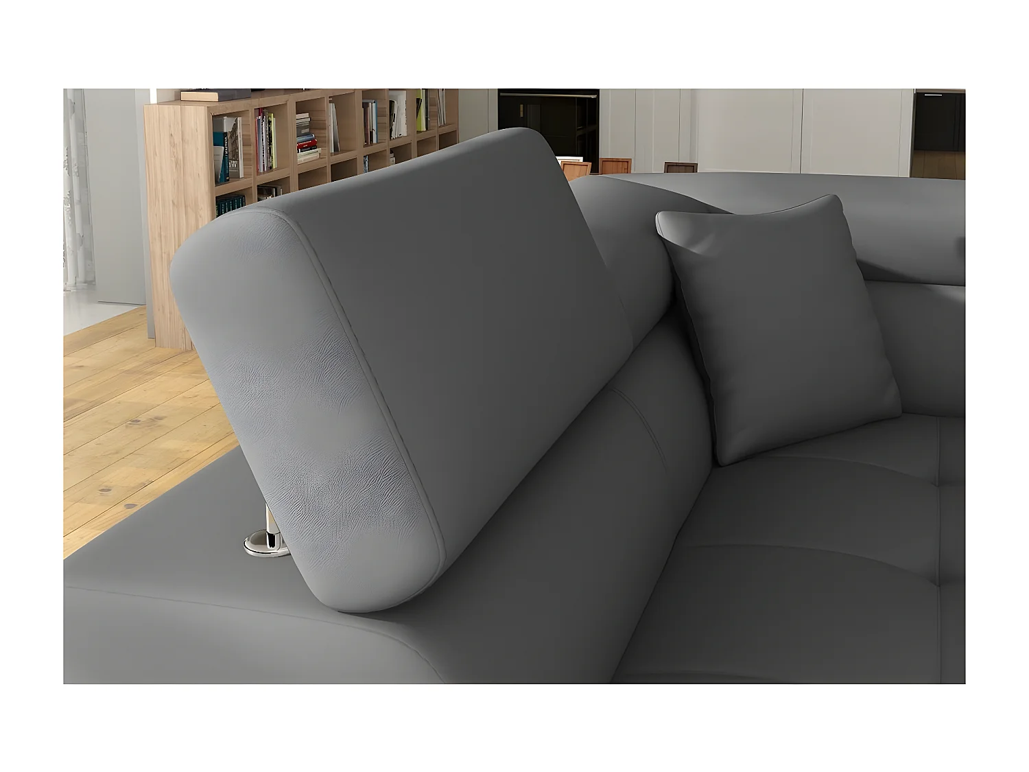 Canapé d'angle convertible en simili cuir 5 places, ANVERS SIMILI, gris foncé, angle gauche