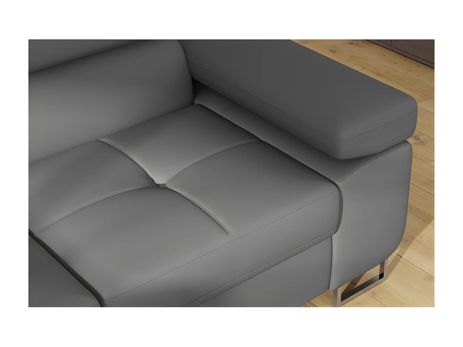 Canapé d'angle convertible en simili cuir 5 places, ANVERS SIMILI, gris foncé, angle gauche