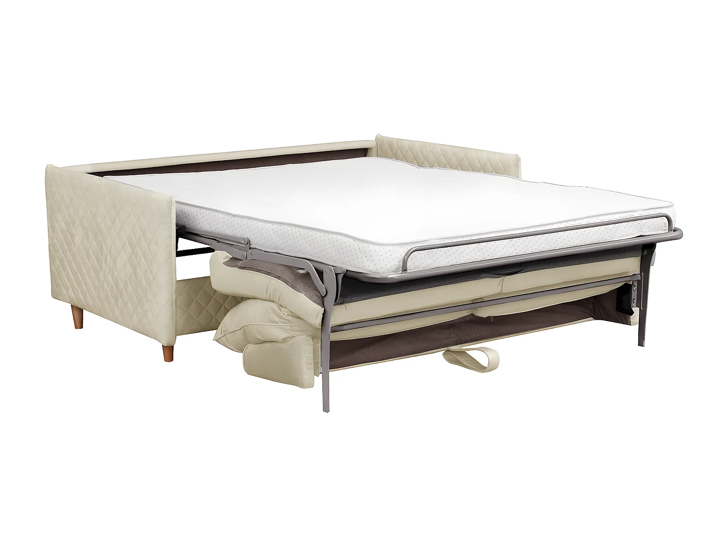 Canapé 3 places convertible en velours de luxe SANREMO, couchage quotidien, beige