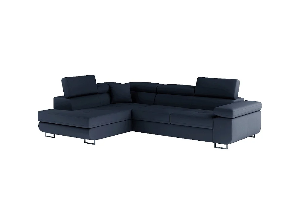 Canapé d'angle gauche convertible 5 places en simili cuir bleu foncé ANVERS