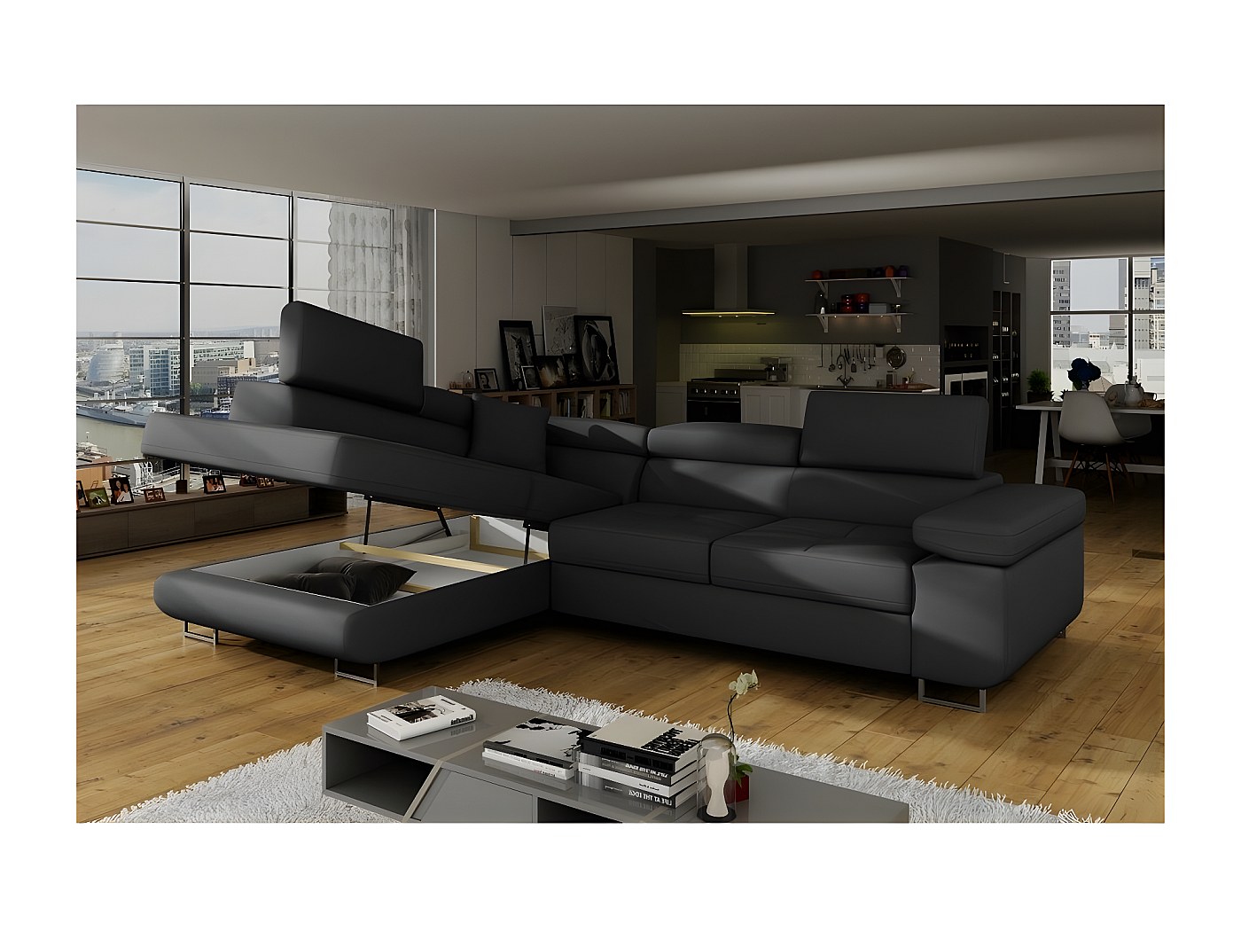 Canapé D'angle Convertible En Cuir Buffle Italien 5 Places, Allure, Beige, Angle Gauche