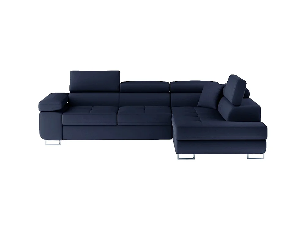 Canapé d'angle droit convertible 5 places en simili cuir bleu foncé ANVERS