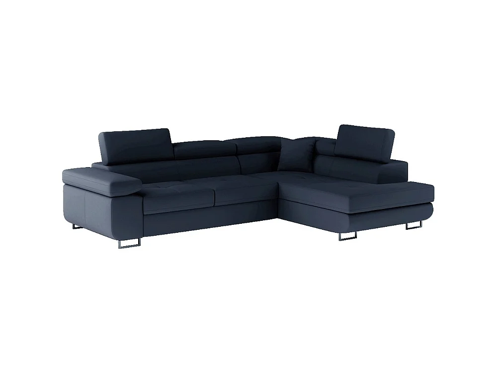 Canapé d'angle droit convertible 5 places en simili cuir bleu foncé ANVERS