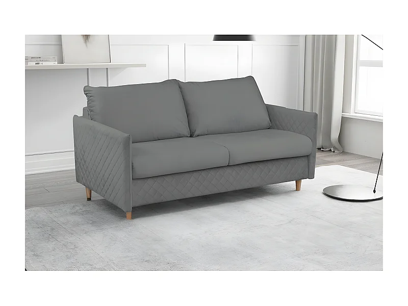 Canapé 3 places convertible en velours de luxe SANREMO, couchage quotidien, gris