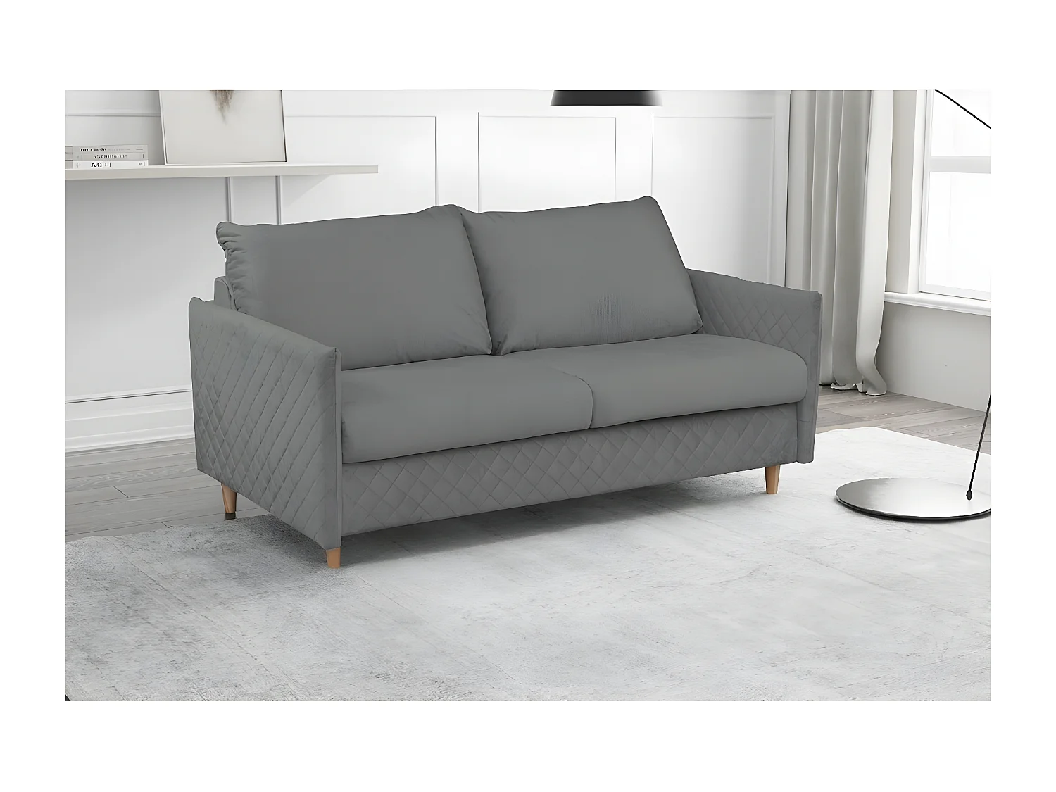Canapé 3 places convertible en velours de luxe SANREMO, couchage quotidien, gris