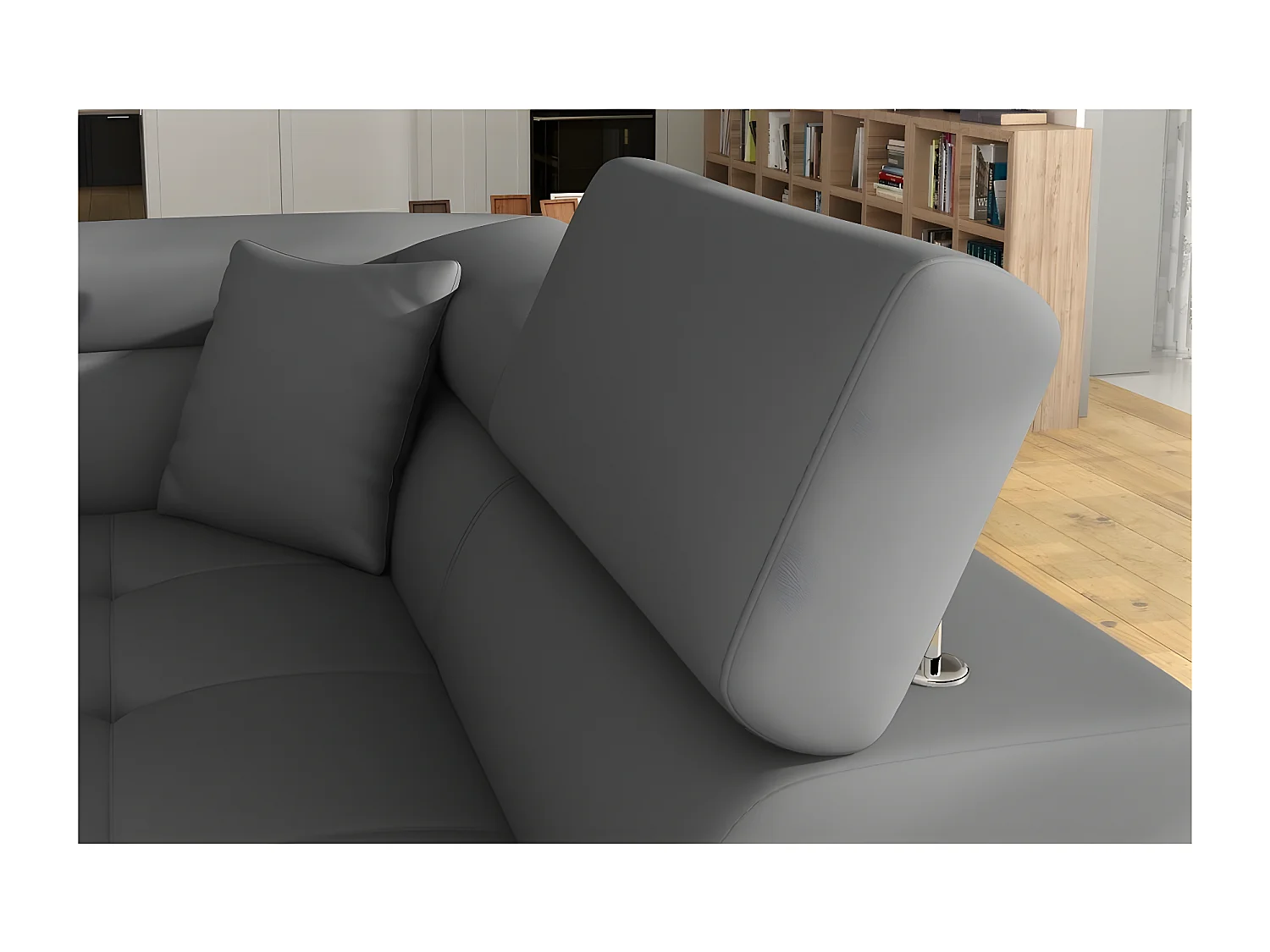 Canapé d'angle convertible en simili cuir 5 places, ANVERS SIMILI, gris foncé, angle droit