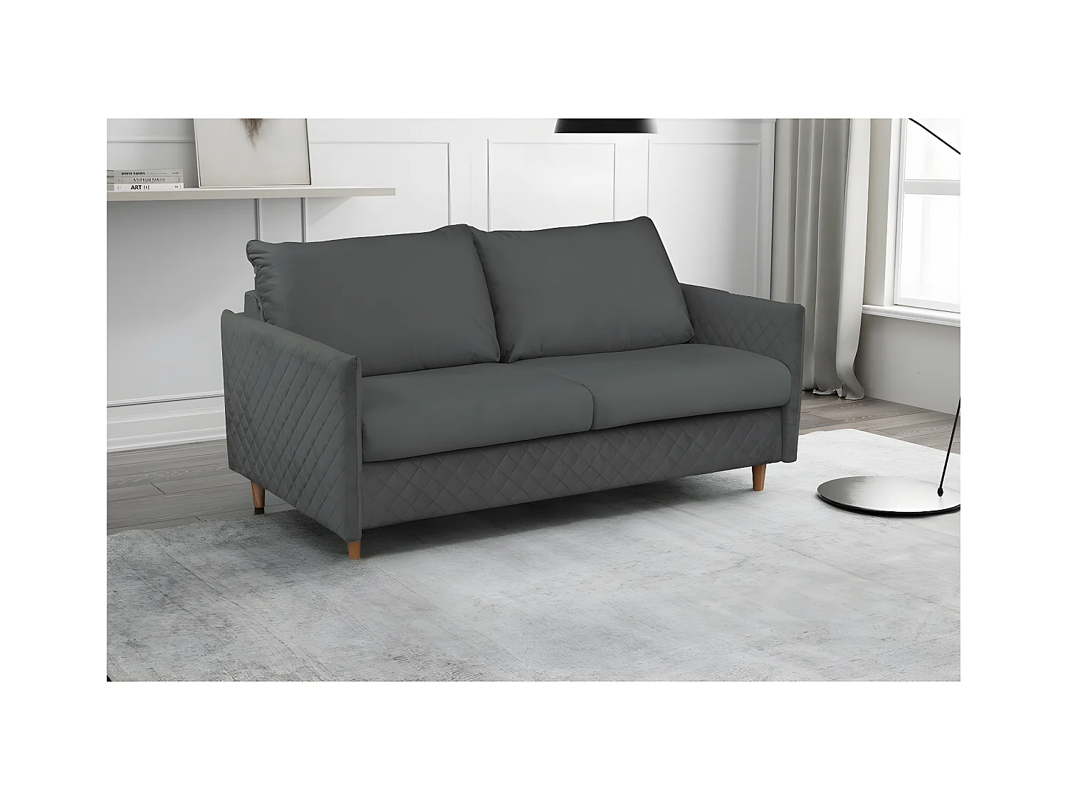 Canapé 3 places convertible en velours de luxe SANREMO, couchage quotidien, gris foncé
