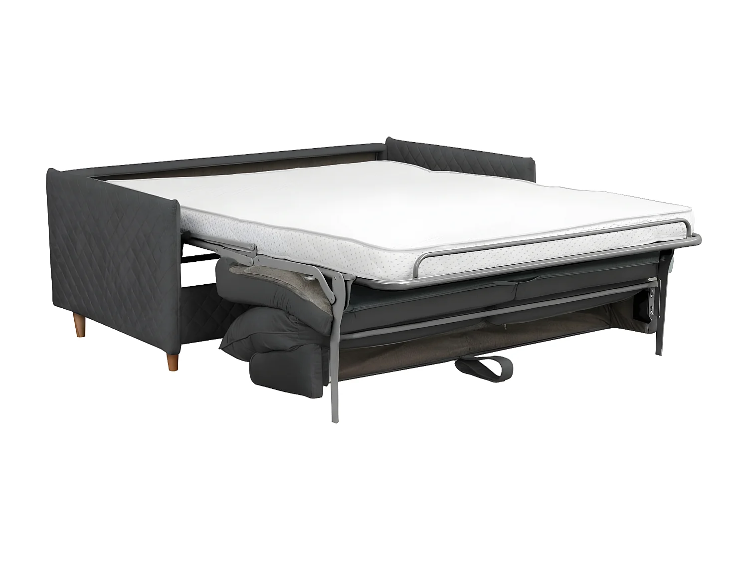 Canapé 3 places convertible en velours de luxe SANREMO, couchage quotidien, gris foncé