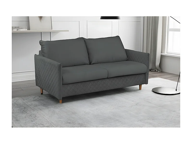 Canapé 3 places convertible en velours de luxe SANREMO, couchage quotidien, gris foncé