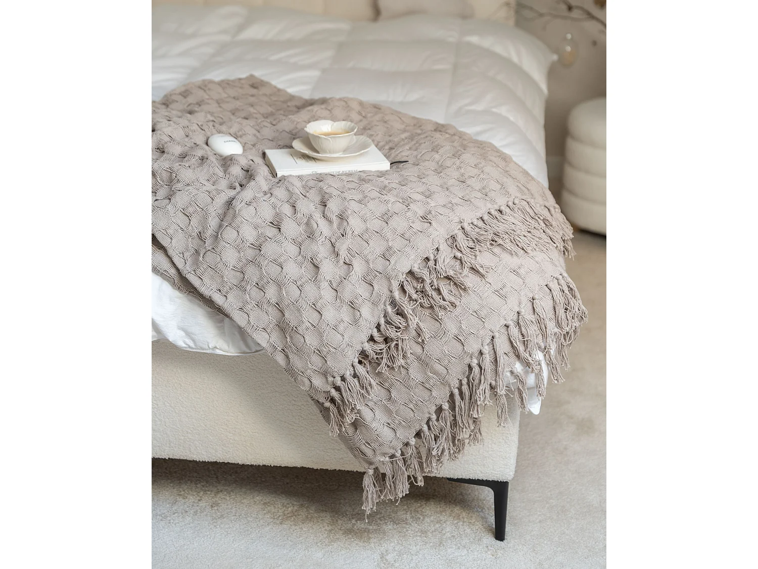 Couvre-lits YERBENT Coton 150 x 200 cm Gris clair