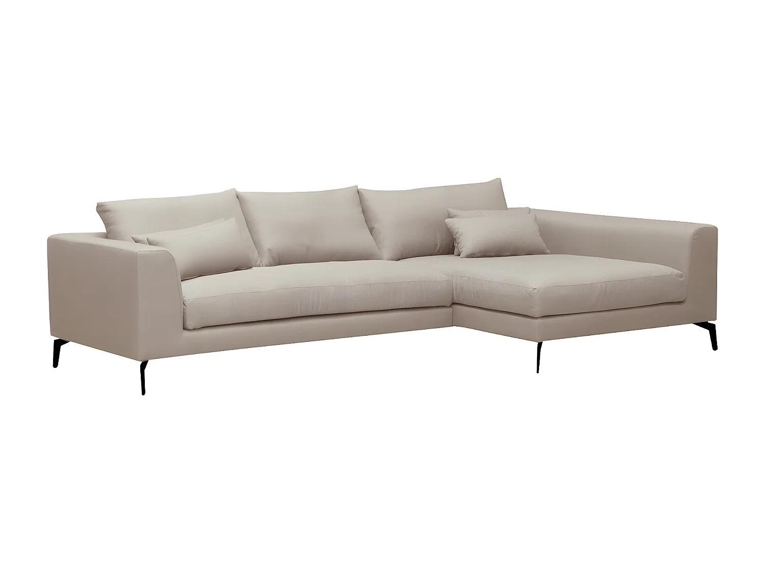 Canapé d'angle en tissu luxe 5 places, BERGAMO, beige, angle droit (vu de face)