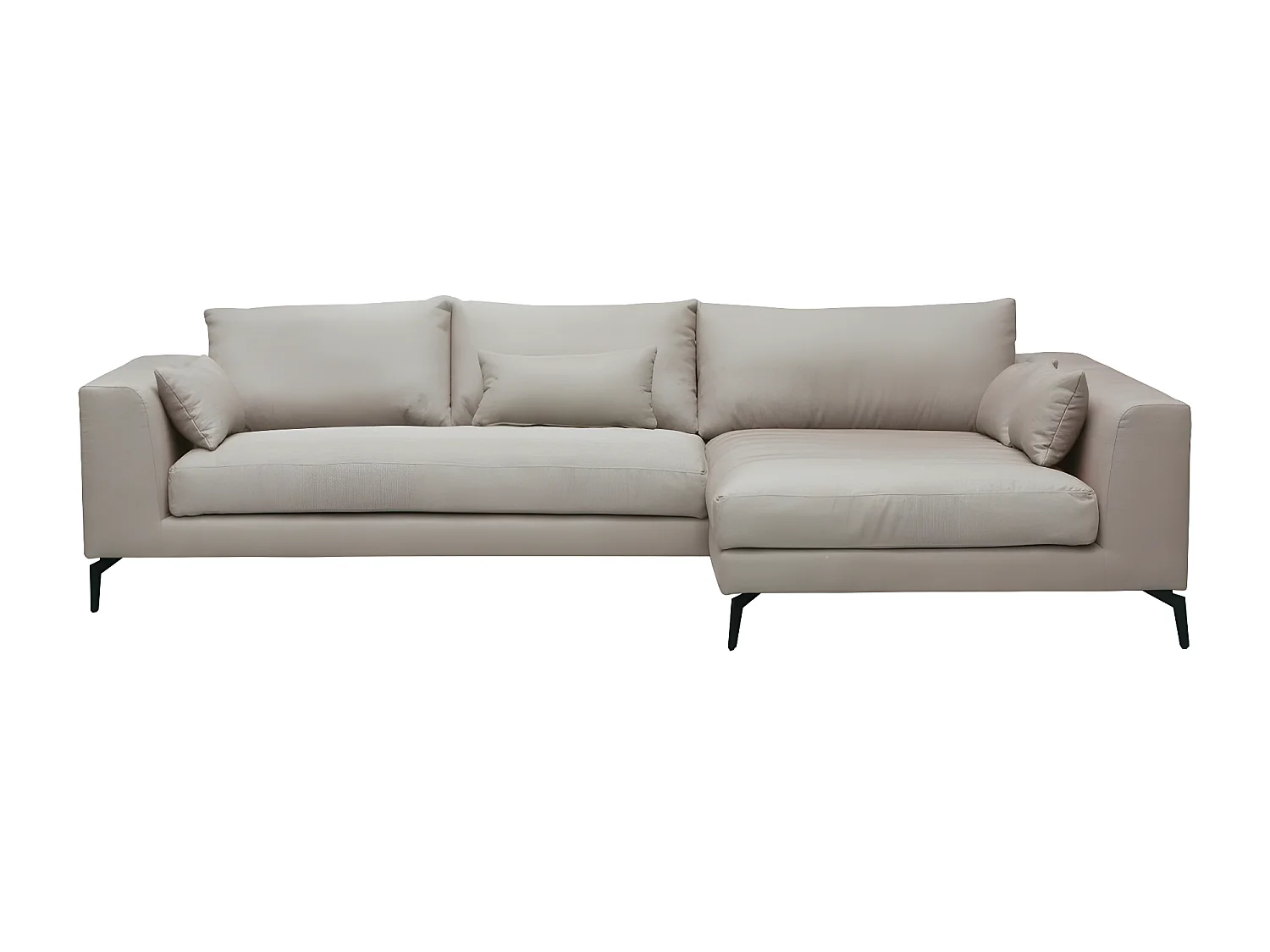 Canapé d'angle en tissu luxe 5 places, BERGAMO, beige, angle droit (vu de face)