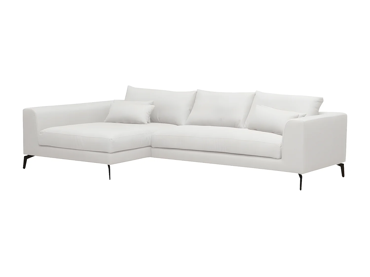 Canapé d'angle en tissu luxe 5 places, BERGAMO, blanc, angle gauche (vu de face)