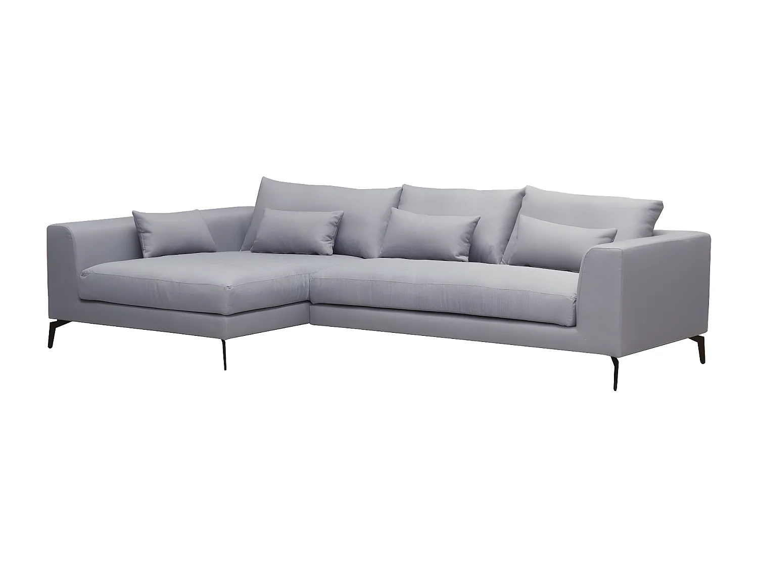 Hoekbank van luxe stof met 5 zitplaatsen BERGAMO grijs met linkerhoek