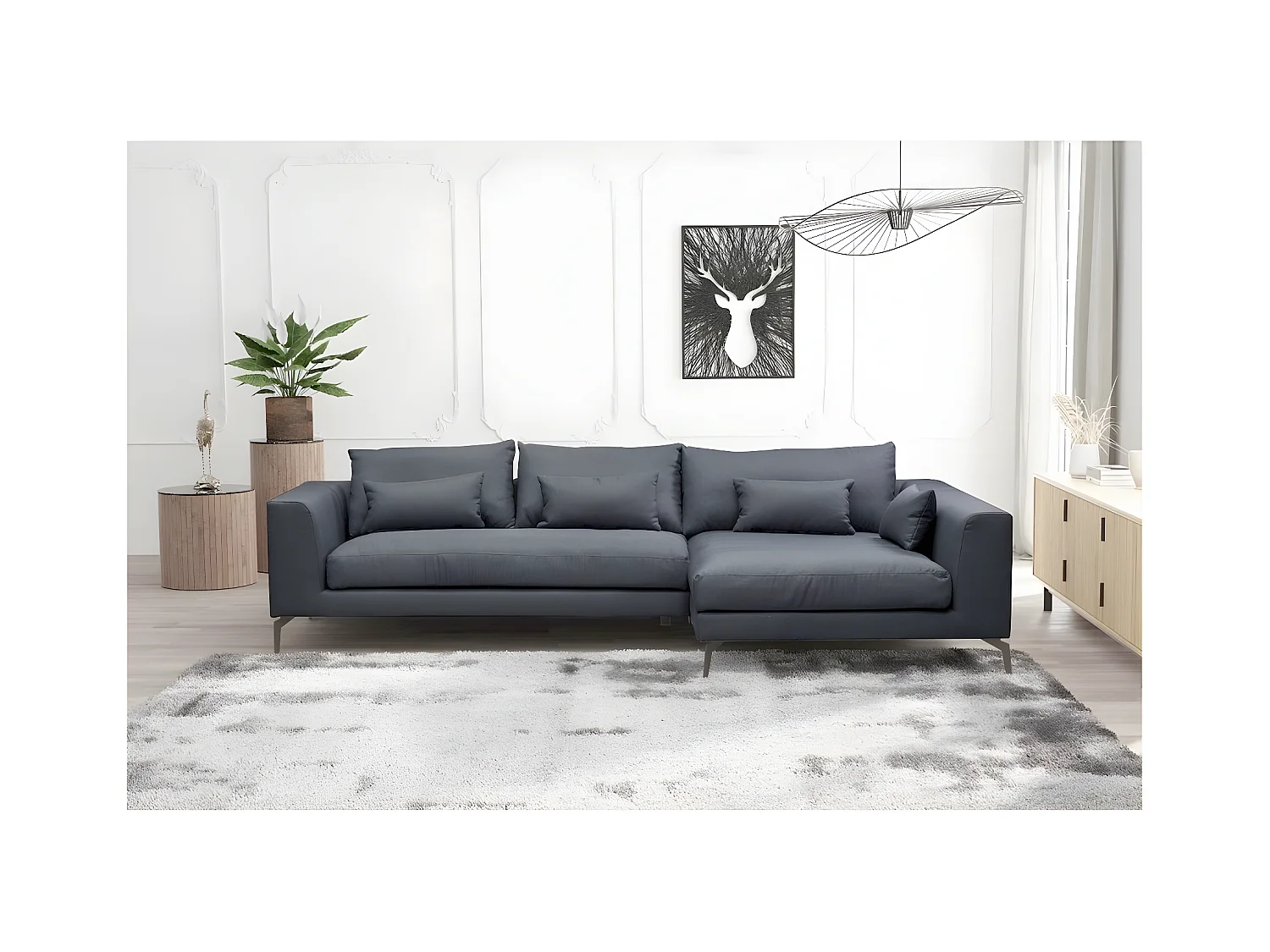 Canapé d'angle en tissu luxe 5 places, BERGAMO, gris foncé, angle droit (vu de face)